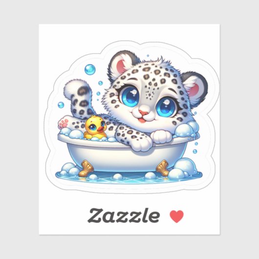 Bath Taking Anime Kawai Snow Leopard Stickers (Vel)
