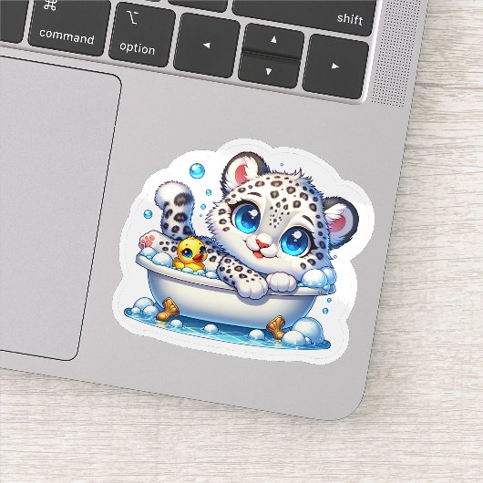 Bath Taking Anime Kawai Snow Leopard Stickers (Detail)