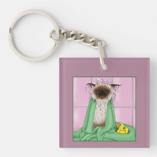 Bath Time Cat Groomer QR-code Sleutelhanger (Voorkant)