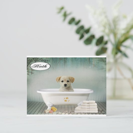 Bath time puppy briefkaart (Staand voorkant)