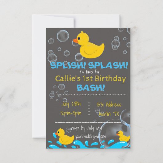Bath Time Rubber Ducky Birthday Uitnodiging (Voorkant)