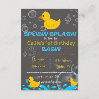 Bath Time Rubber Ducky Birthday Uitnodiging