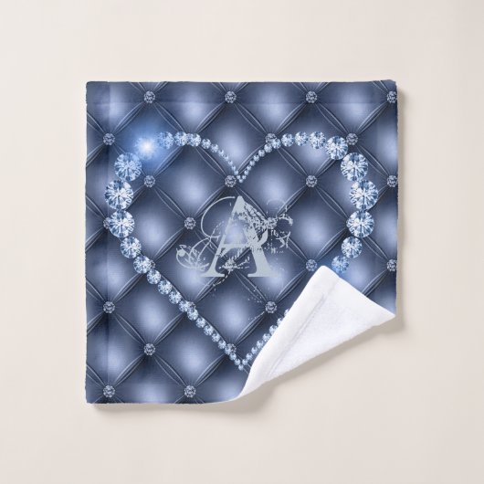 Bath Towel Set Blue Diamonds Personalisatie Bad Handdoek (Wasdoekje)