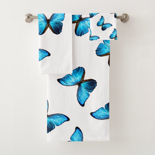 Bath Towel Set - Blue Morpho Butterfly Bad Handdoek (Insitu)
