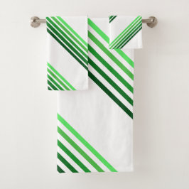 Bath Towel Set - Green Lines in Five Shades Bad Handdoek