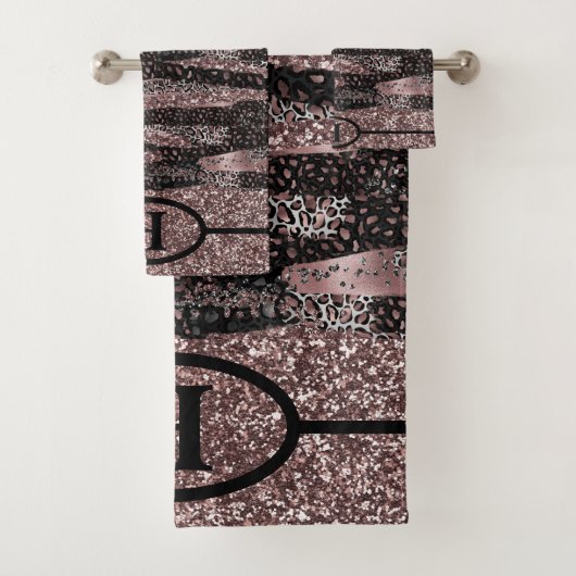 Bath Towel Set Leopard Print Glitter Bad Handdoek (Insitu)