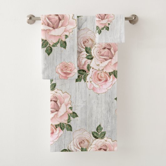 Bath Towel Set Rustic Blush Rozen en Glitter Bad Handdoek (Insitu)