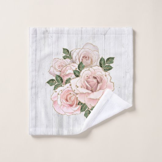 Bath Towel Set Rustic Blush Rozen en Glitter Bad Handdoek (Wasdoekje)