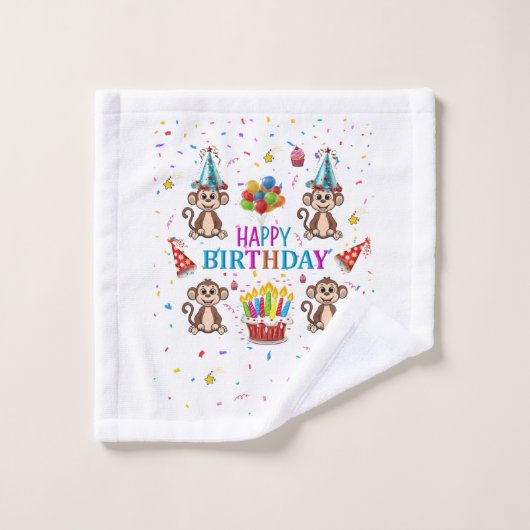 Bath Towel Sets, Happy Birthday Monkey Cupcake Bad Handdoek (Wasdoekje)