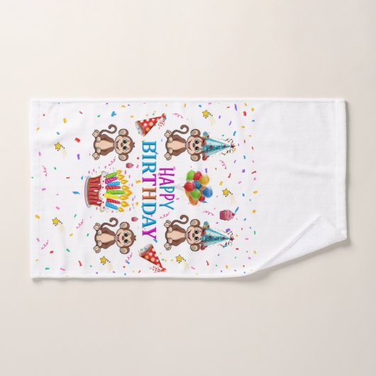 Bath Towel Sets, Happy Birthday Monkey Cupcake Bad Handdoek (Handdoek)