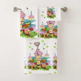 Bath Towel Sets, Twin Happy Birthday Cupcake Bad Handdoek