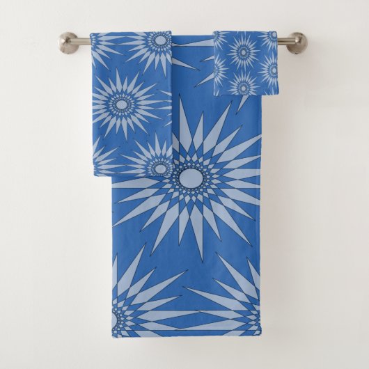 Bath Towel - Starburst Tiled on Blue Bad Handdoek (Insitu)