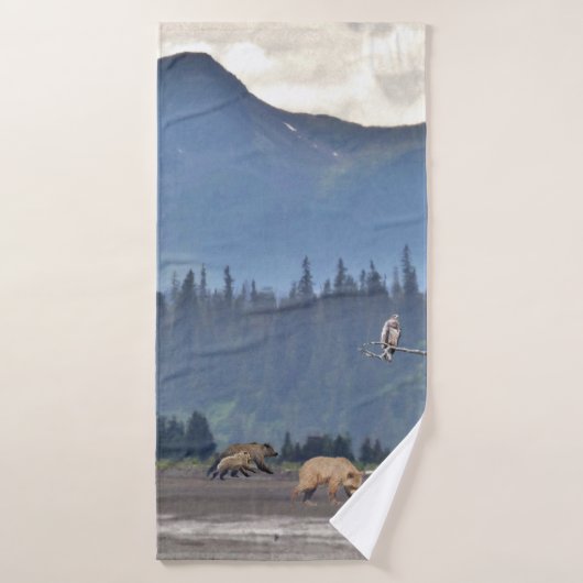 Bath Towel w/grizzly beer & cubs Badhanddoek (Badhanddoek)