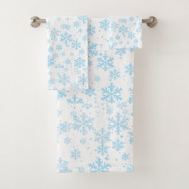 Bath Towels Blue Snowflakes Falling On White Bad Handdoek