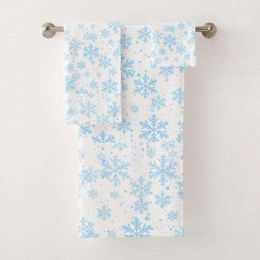 Bath Towels Blue Snowflakes Falling On White Bad Handdoek (Insitu)
