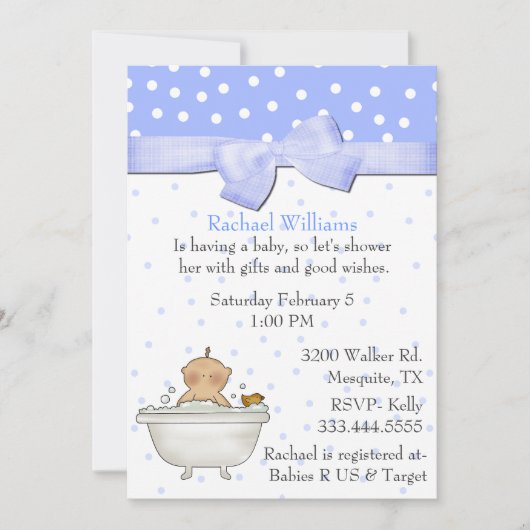 Bath Tub Baby Boy Shower Uitnodiging (Voorkant)
