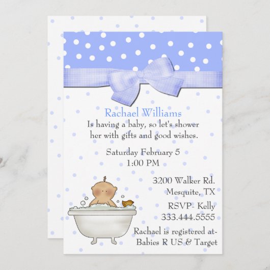 Bath Tub Baby Boy Shower Uitnodiging (Voorkant / Achterkant)