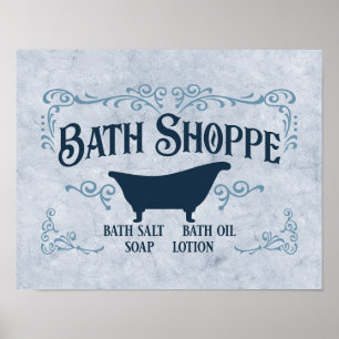 Bathe, Bath Time, Spa 14 x 11 inch in Blue Poster