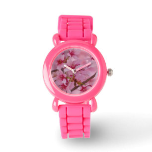 Bathed in Roze Japanse Cherry Blossom Horloge