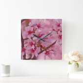 Bathed in Roze Japanse Cherry Blossom Vierkante Klok (Huis)