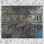 Bathers in La Grenouillère by Claude Monet Legpuzzel<br><div class="desc">Bathers van La Grenouillère (1869) door Claude Monet is een impressionistisch kunstschilderij met een populair boating- en zwemkantoor met een drijvend café op de Seine bij Bougival ten westen van Parijs. In de zomer van 1869 woonde Monet in de buurt van La Grenouillère met Camille en hun zoon. Over de...</div>
