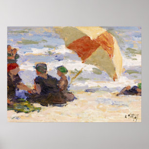 Bathers with Striped Umbrella, 1920 by Potthast Poster