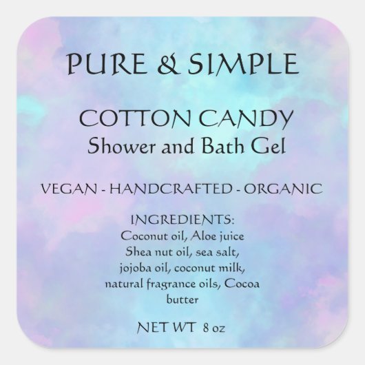 Bathgel Douche Handgemaakte Product Suikerspin Vierkante Sticker (Voorkant)