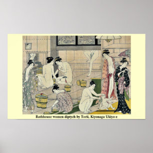 Bathhouse vrouwen diptych by Torii, Kiyonaga Ukiyo Poster