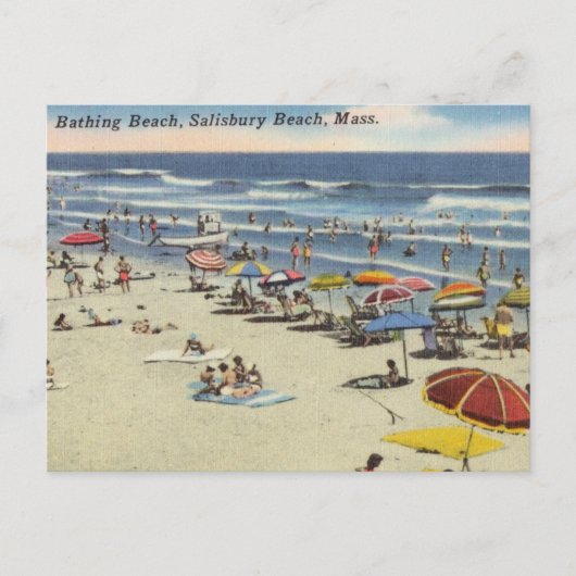 Bathing Beach, Salisbury, Massaal Antiek Beach Sce Briefkaart (Voorkant)