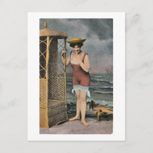 Bathing Beauty at the Beach -  handgekleurde Briefkaart