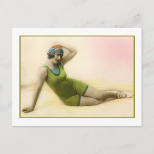 Bathing Beauty in kiwi green bathing suit suit sui Briefkaart