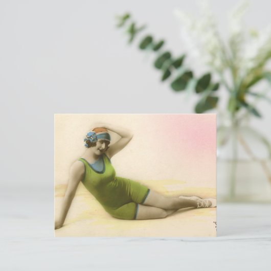 Bathing Beauty in Lime Green Briefkaart (Staand voorkant)