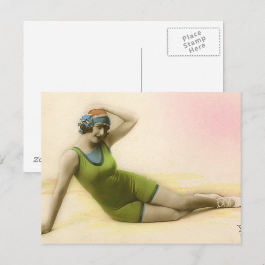 Bathing Beauty in Lime Green Briefkaart (Voorkant / Achterkant)