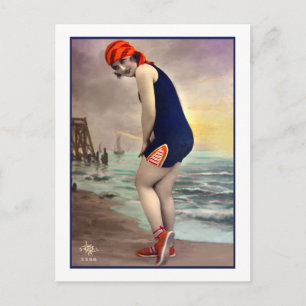 Bathing Beauty in marine en sinaasappel Briefkaart