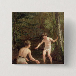 Bathing Boys, 1873 Vierkante Button 5,1 Cm