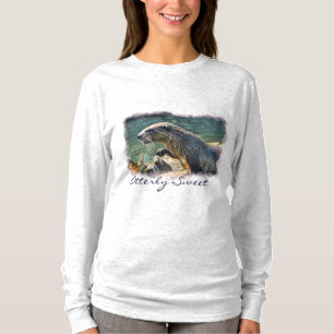 Bathing River Otter Wildlife Art T-shirt