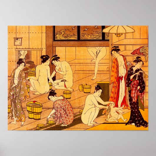 Bathing van vrouwen, Torii Kiyonaga Japans Poster (Voorkant)