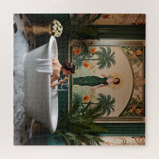 Bathing Woman in Art Deco Bathroom Legpuzzel (Horizontaal)