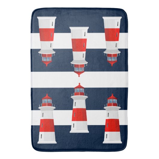 Bathmat - Blue Stripes Lighthouse Badmat (Voorkant Verticaal)