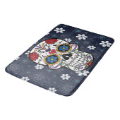 Bathmat Retro blue white flower suikerschedel Badmat (Gekanteld)