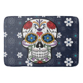 Bathmat Retro blue white flower suikerschedel Badmat (Voorkant)