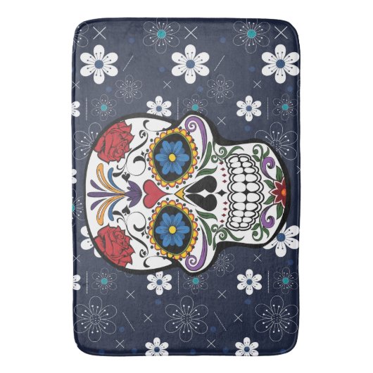 Bathmat Retro blue white flower suikerschedel Badmat (Voorkant Verticaal)