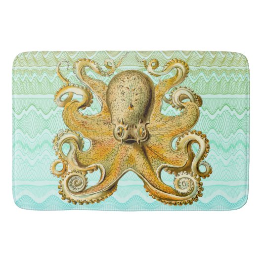 Bathmat Retro Gold Octopus pastelgolf Badmat (Voorkant)