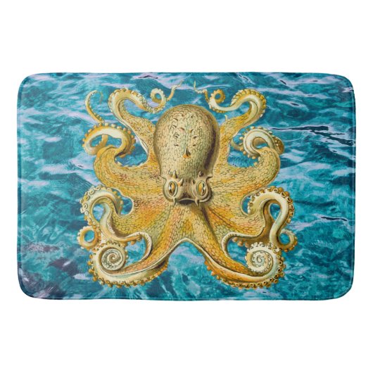 Bathmat Retro Gold Octopus water Badmat (Voorkant)