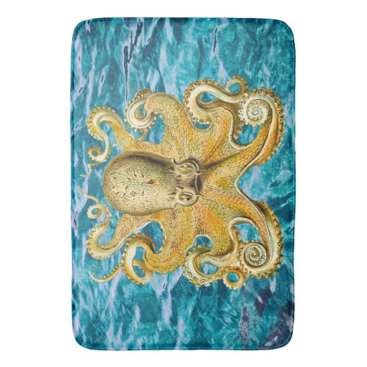 Bathmat Retro Gold Octopus water Badmat (Voorkant Verticaal)