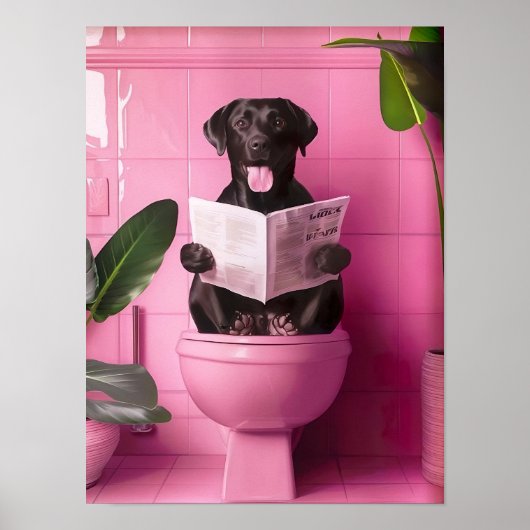 Bathroom Black Labrador Print Funny Posters Dog on (Voorkant)