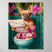 Bathroom Fawn French Bulldog Print Funny Poster Fr (Voorkant)