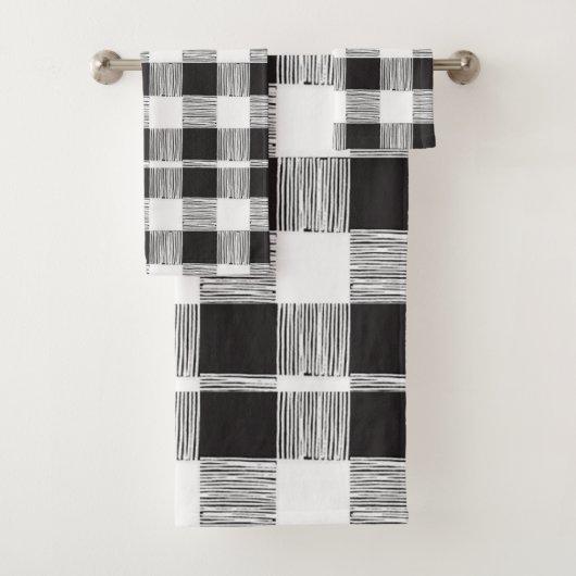 Bathroom-handdoeksets, zwart en wit, geplakt bad handdoek (Insitu)