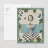 Bathroom met Floral Border Briefkaart (Voorkant / Achterkant)
