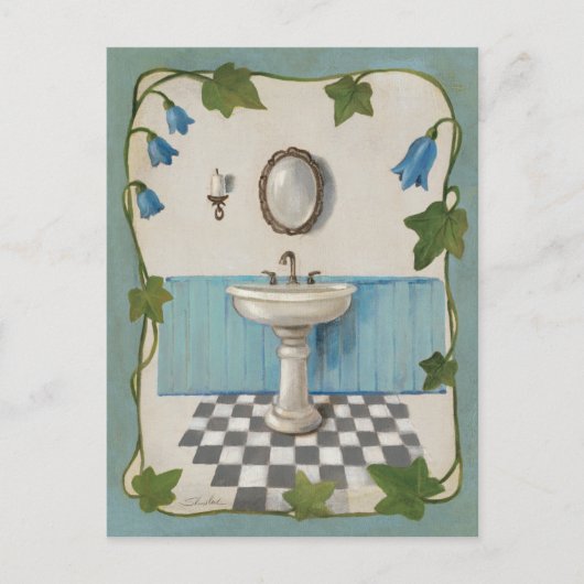 Bathroom met Floral Border Briefkaart (Voorkant)